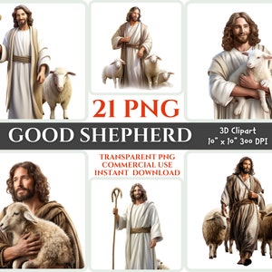 Jesus Good Shepherd PNG 3D Christian Clipart Shepherd Sheep Clipart Realistic Image Transparent Loving Clipart Printable Sunday Wall Art