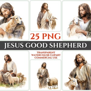 Jesus Good Shepherd Clipart PNG Aquarell Christian Sheep Clipart Abstraktes Bild Transparent Loving Care Clipart Sublimation Sonntag Wallart