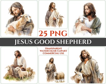 Jesus Good Shepherd Clipart PNG Watercolor Christian Sheep Clipart Abstract Image Transparent Loving Care Clipart Sublimation Sunday Wallart