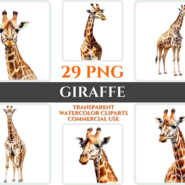 Watercolor GIRAFFE Clipart Bundle Wallart PNG Giraffe Gift For Craft Digital Clipart Giraffe Wall Decor Watercolor Clipart Living Room Decor