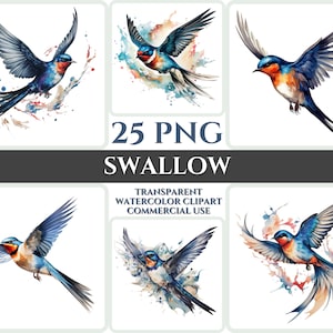Aquarel Swallow Clipart Majestic Blue Bird Fly Bundle Sublimation PNG Abstract Feather Lovely Cardmaking Craft Digital Printable Art