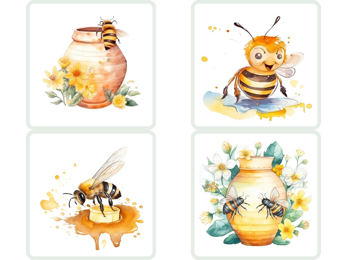 Watercolor Honey Bee Clipart Bundle Bee PNG Gift for Nursery Digital ...