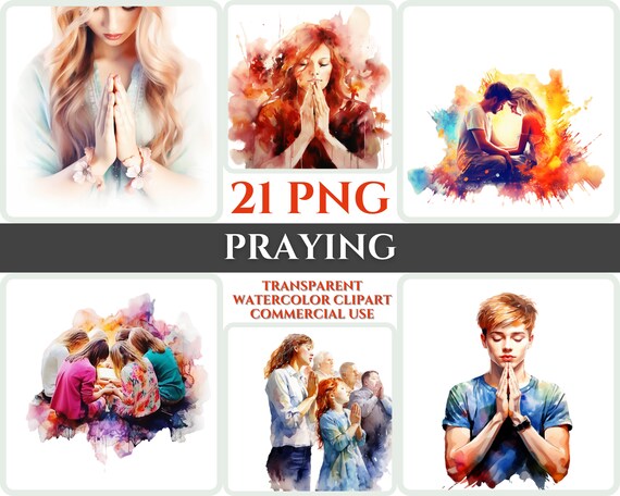 Watercolor People Praying Clipart, Christian PNG Images (Digital Download)