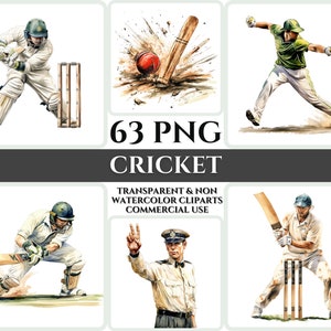 Watercolor Cricket Clipart Bundle Father&#39;s Day PNG Gift For Men Sport Clip Art Pitch Ball Transparent Gift For Father Watercolor Clipart