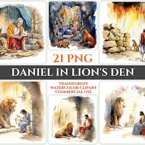 Daniel in Lion&#39;s Den Clipart PNG Watercolor Bundle Christian Clipart Abstract Image Transparent Angel Clipart Sublimation Sunday Wallart