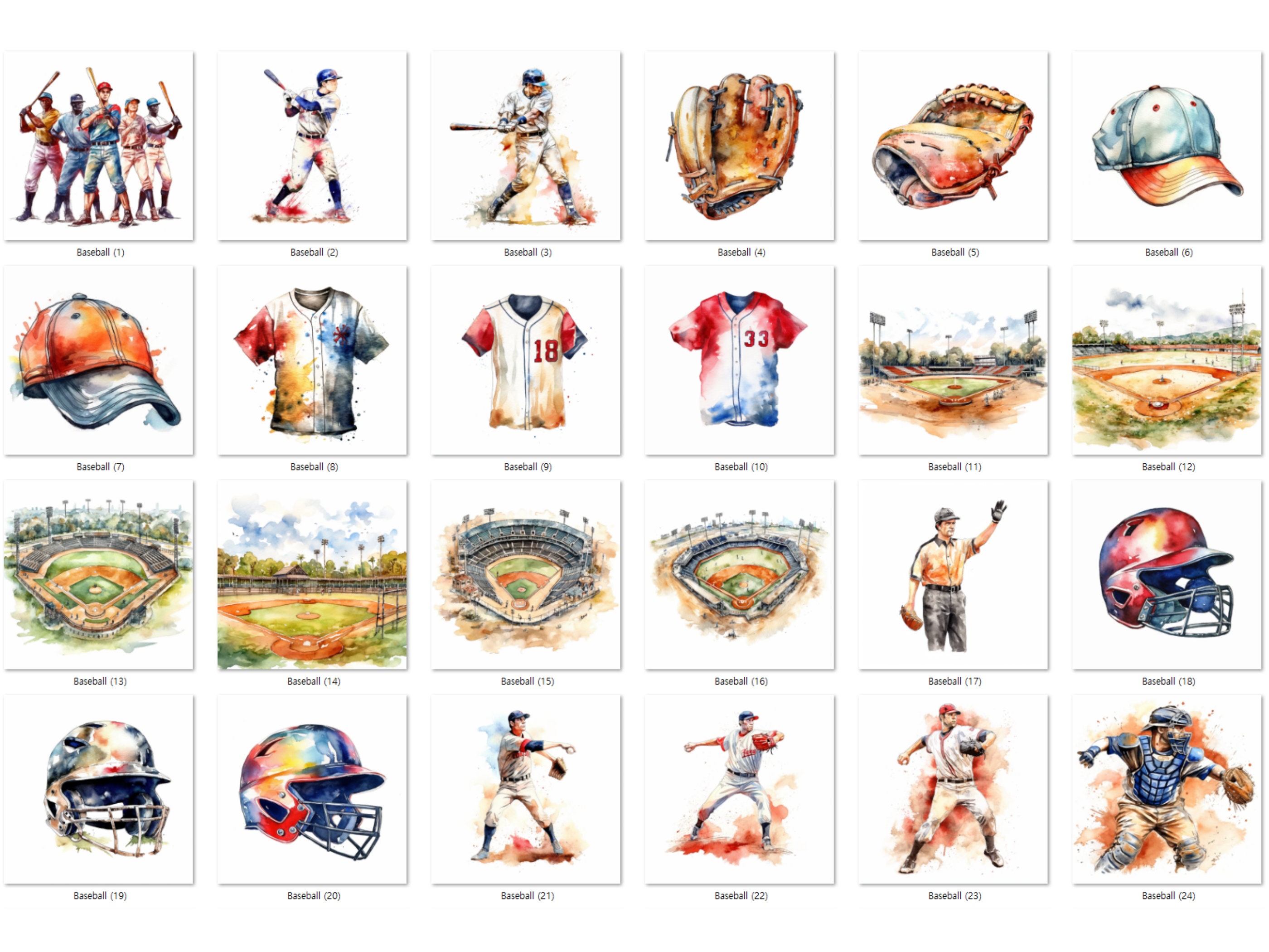 Watercolor Baseball Clipart Bundle, 68 PNG Images (digital Download) - Etsy