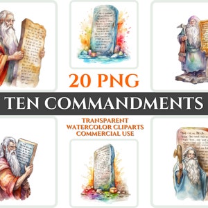 Zehn Gebote Clipart PNG Aquarell Bundle Christian Clipart Set Moses Digital Bild Transparent Bibel Clipart Sticker Karte Wallart