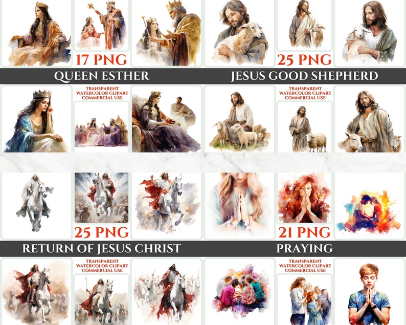 Watercolor Christian Clipart Bundle: 250+ PNG Biblical Images (digital ...