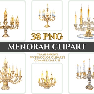 Résumé Menorah Clipart PNG aquarelle Bundle Christian Clipart Image numérique Transparent Spritual Clipart Sublimation dimanche Wall art