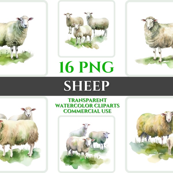 Watercolor Sheep Clipart Bundle Wallart PNG Sheep Gift For Baptism Digital Clipart Sheep Wallart Transparent Watercolor Clipart Kid Decor