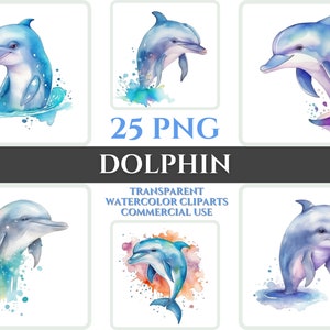 Watercolor Dolphin Clipart Bundle Wallart PNG Dolphin Gift For Nursery Digital Clipart Dolphin Wall Decor Transparent Watercolor Clipart Kid