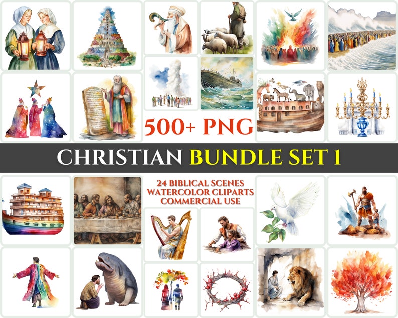 Watercolor Christian Clipart Megabundle: 1000+ Jesus Pngs (digital ...