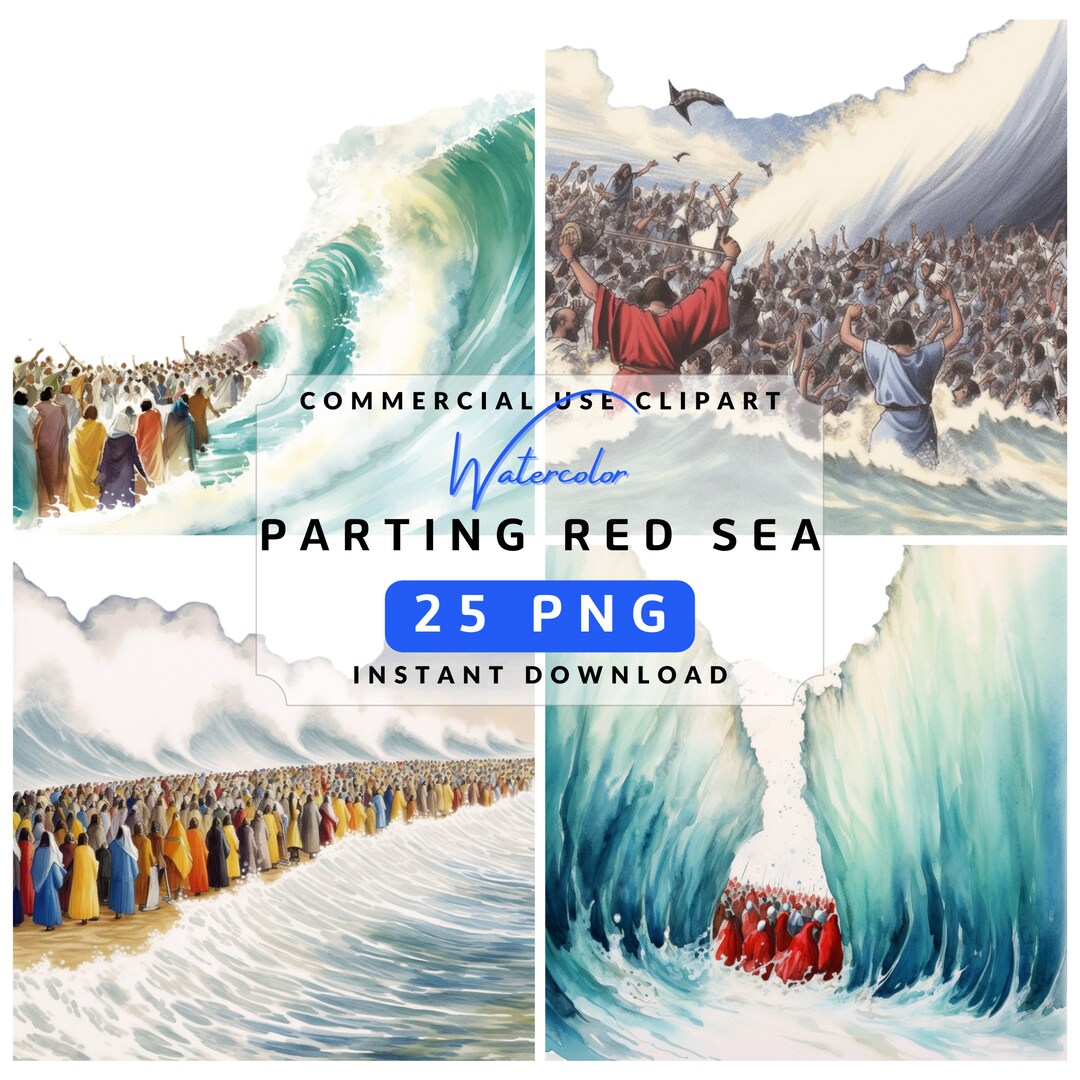 Watercolor Parting of the Red Sea Clipart PNG Bundle Christian Etsy