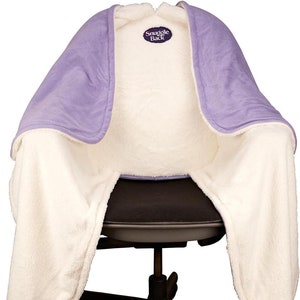 The Original Office Chair Blanket by SnuggleBack; Comfy Office Desk Chair Wrap Attaches for Convenient Warmth- Lavender Fleece with Sherpa