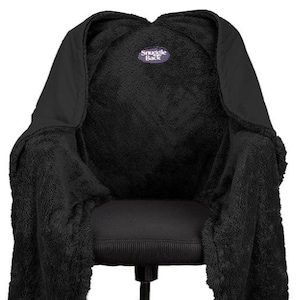 The Original Office Chair Blanket by SnuggleBack; Comfy Office Desk Chair Wrap Attaches for Convenient Warmth- Black Fleece with Sherpa