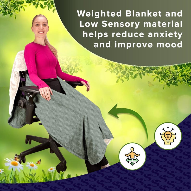 Weighted Office Chair Blanket: Sage Sherpa Fleece, Convenient Warmth image 3
