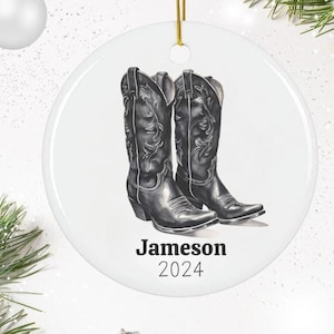Black Cowboy Boots Ornament - Personalized Ornament, Western Gift, Cowboy Gift, Rodeo Present, Personalized Gift for Him, Country Christmas