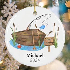 Gone Fishing Ornament - Custom Name Ornament, Fishing Gift, Ornament for Dad, Fishing Lover Present, Tree Ornament, Fisherman Gift Idea