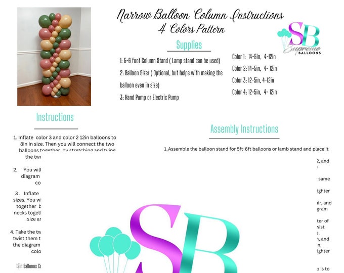 Narrow Balloon Column  Instruction- 4 Colors  | Tutorial | Step by Step Plan | Beginner Friendly