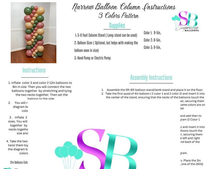 Narrow Balloon Column  Instruction- 3 Colors  | Tutorial | Step by Step Plan | Beginner Friendly