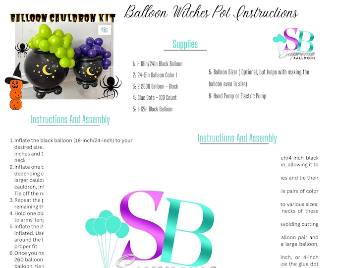 Balloon Cauldron Kit  | Withes Pot | Step by Step Instructions | Halloween Party | Garland | Arch