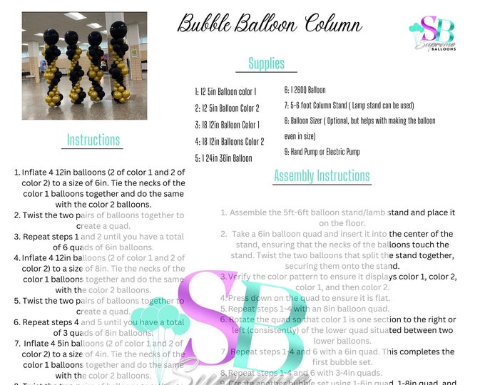 3 Color Bubble Balloon Column Instruction | Tutorial | Step by Step Plan | Beginner Friendly | Printable DIY
