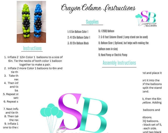 Crayon Balloon Column Instruction | Printable Tutorial | Step by Step Plan | Beginner Friendly