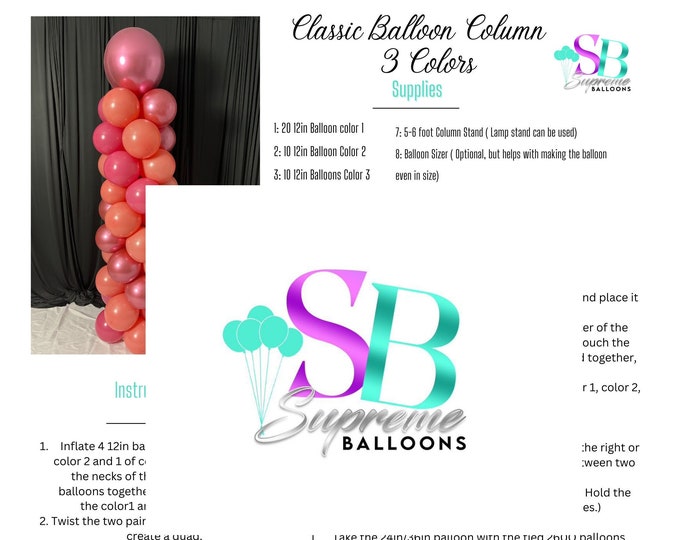 Classic  Balloon Column  Instruction- 2-4  Colors  | Tutorial | Step by Step Plan | Beginner Friendly
