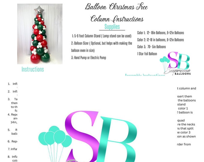 2 Color Balloon Christmas Tree Column Instruction | Tutorial | Step by Step Plan | Beginner Friendly | Printable DIY