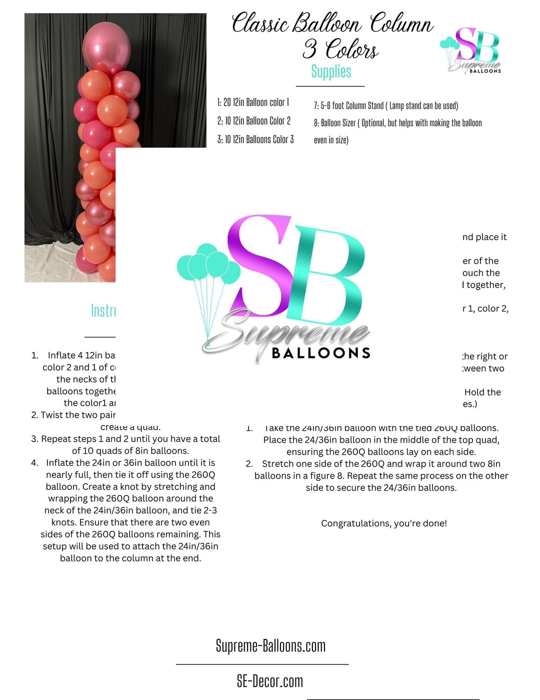 Classic Balloon Column Instruction- 2-4 Colors | Tutorial | Step by ...
