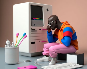 virgil abloh action figure | nostalgic computer | 90s 00s computer | AI artwork | wall art | digital download | printable wall art