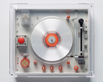 record player| clear | orange | AI artwork | wall art | digital download | printable wall art