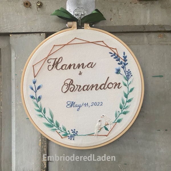 Hand Embroidered Flower Wreath,Custom Embroidery Hoop Art,Custom Embroidery