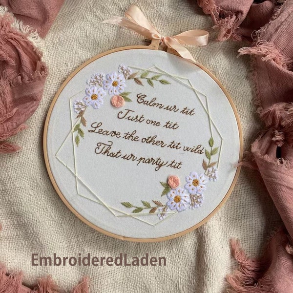 Custom Embroidery Hoop Art, Hand Embroidered Flower Wreath