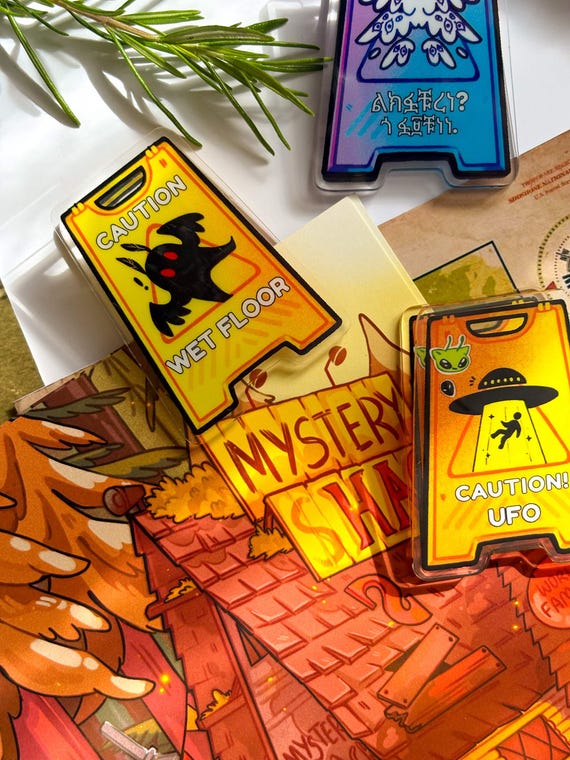 Acrylic Clips - Caution Wet Floor - Mothman - UFO - angel - stationery - paper clips