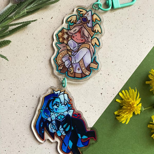 Portachiavi doppio in acrilico COOKIERUN SHADOWVANILLA - Biscotto alla vaniglia pura - Biscotto al latte ombra - decorazione da gioco - ciondolo