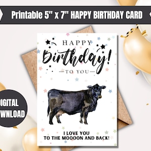 Happy Birthday Card - Funny Black Angus Cow Birthday Card - Digital download - Printable card - Funny card - Farmer Birthday