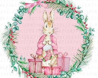 Flopsy Rabbit Christmas PNG, Peter Rabbit Png,Sublimation Design, Flopsy Rabbit, , Bunny Clip Art, Instant Download, Clipart,Pink Baby Bunny