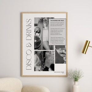 Disco & Drinks Digital Wall Art, wydruki szampana, plakat na wózek barowy, wystrój pokoju w akademiku, sztuka ścienna Martini, modna sztuka ścienna, estetyczna sztuka ścienna
