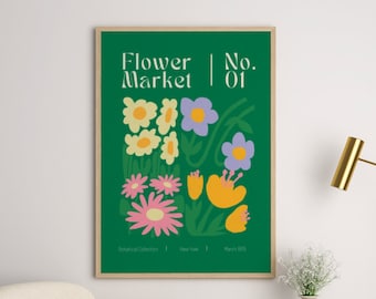 Blumenmarkt Digitale Wandkunst, New York Poster, Wohnheim Zimmer Dekor, Blumen Wanddekor, Blumen Kunstdruck, grüner Garten Druck, Pflanzen Wandkunst