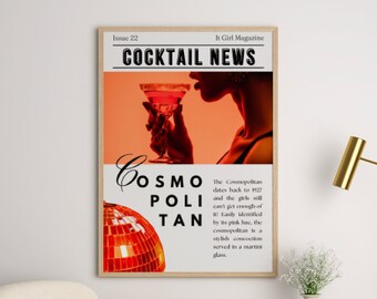 Cosmopolitan Magazine Digital Wall Art, Trendy Headline Poster, Dorm Room Decor, Funky Wall Art, Disco Ball Wall Decor, Cocktail Prints