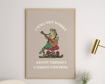 Self Care Frog Digital Wall Art, Positive Affirmation Poster, Cottage Core Wall Art, Preppy Prints, Dorm Room Decor, Motivational Wall Art