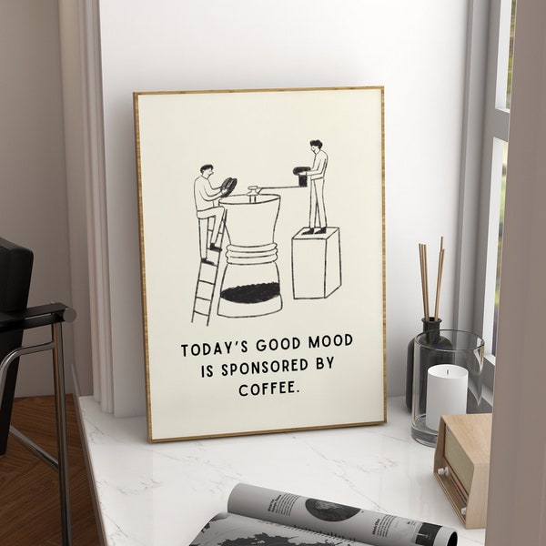 Art mural numérique de café drôle, cadeau d'amant de café, décor de cuisine, art de café, art de mur minimaliste, impression de barre de café, cadeau de chauffage de maison