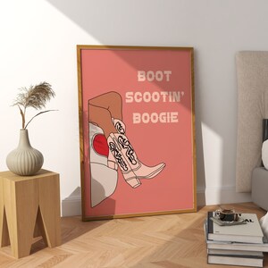 Cyfrowa sztuka ścienna Boot Scootin' Boogie, nadruki w stylu western, sztuka ścienna z butami kowbojskimi Boho, wystrój pokoju w akademiku, nadruki Preppy, prezent na parapetówkę dla niej