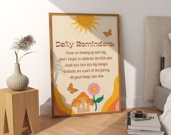 Daily Reminders Digital Wall Art, Positive Affirmations Poster, 70's Retro Wall Art, Trendy Wall Art, Dorm Room Decor, Preppy Wall Art