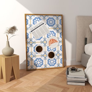 Vintage Style Italian Tile Digital Wall Art, Coffee Wall Art, Trendy Prints, Kitchen Wall Art, Blue And White Wall Art, Breakfast Wall Art