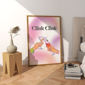 Clink Clink Champagne Print, Bar Cart Digital Art, Cheers Wall Art, Retro Dorm Room Art, Preppy Wall Decor, Tie Dye Prints, Alcohol Wall Art