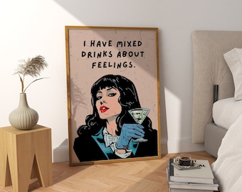 Mixed Drink Digital Wall Art, Funny Pop Art Print, Bar Cart Print, Martini Print, Cocktail Poster, Retro Print, Dorm Room Decor, Trendy Art