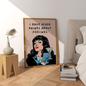Cyfrowa sztuka ścienna z drinkami, zabawny wydruk pop-artu, wydruk wózka barowego, wydruk Martini, plakat koktajlowy, wydruk retro, wystrój pokoju w akademiku, modna sztuka