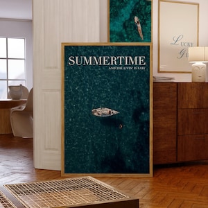 El verano y la vida es fácil arte de pared digital, cartel del océano, arte de pared minimalista, arte de pared de moda, impresión de barco, decoración de dormitorio, revista
